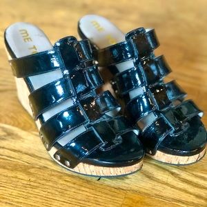 MeToo Black Patent +Cork Wedge. Size 8.5